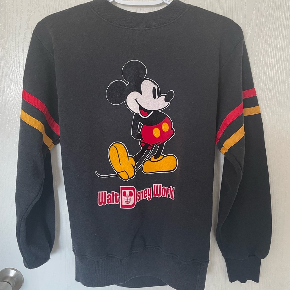 Vintage 80s Disney Black Sweater with Mickey Mouse and Stripes SZ Small